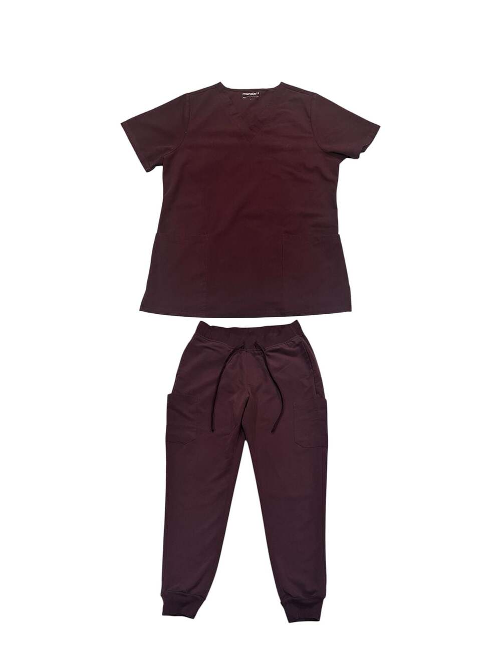 Mandala Women's Scrub Set V-Neck Top Size M and Jogger Pants Size S Burgundy
